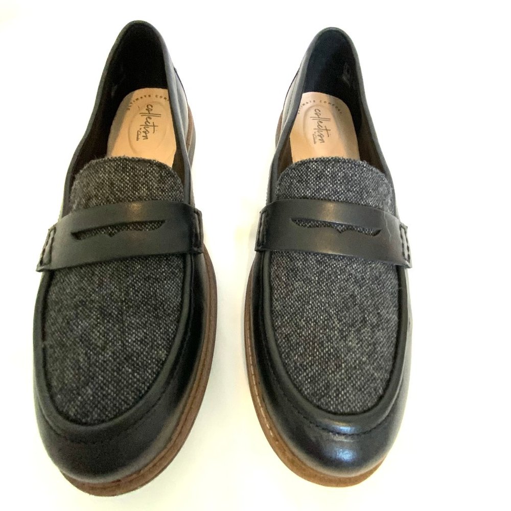 Clarks NWOB Tweed & Leather Eletta Penny Loafers